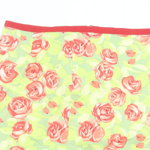 Preworn Womens Green Floral Polyester A-Line Skirt Size 38 in Zip