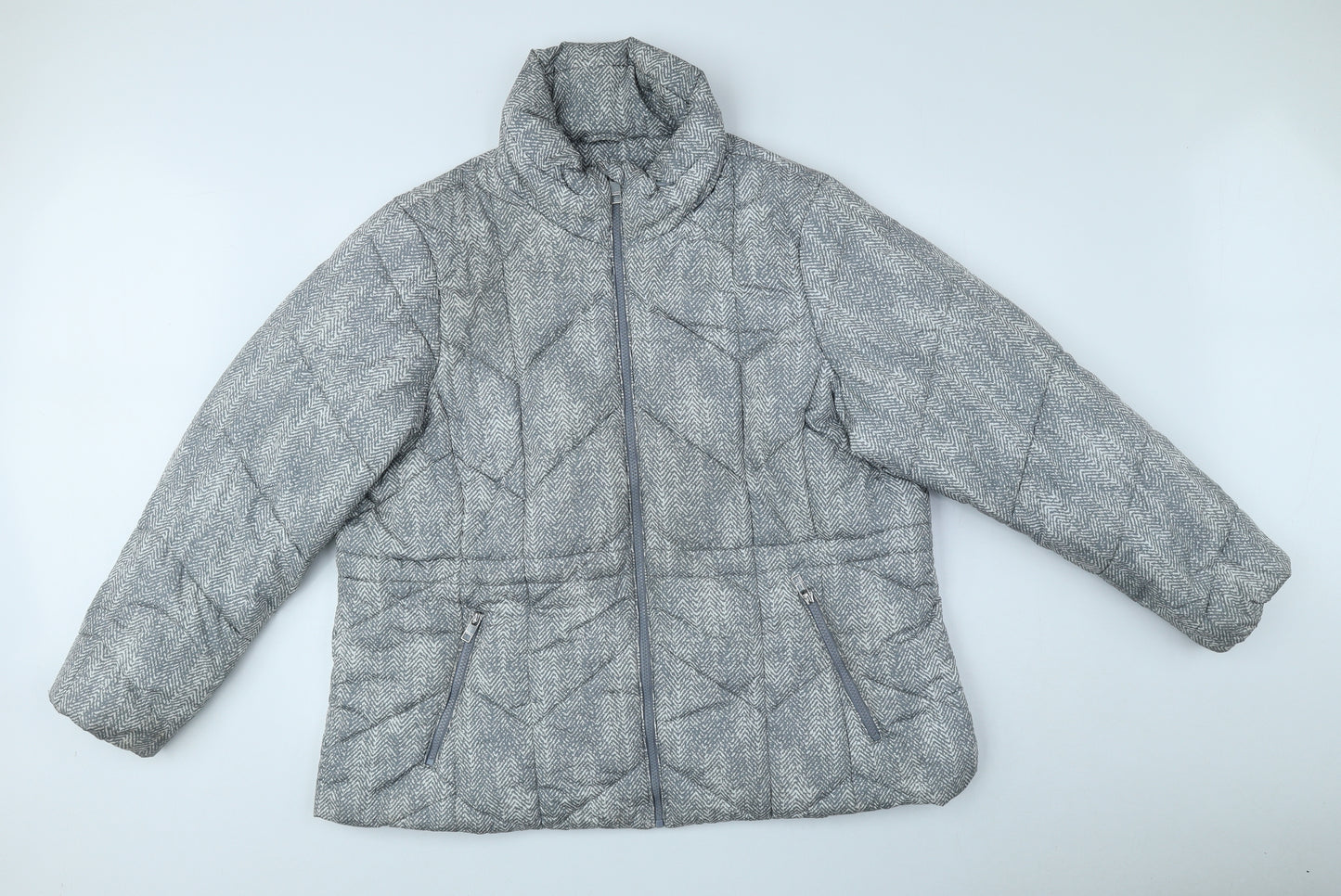 Marks and Spencer Womens Grey Herringbone Puffer Jacket Coat Size 20 Zip