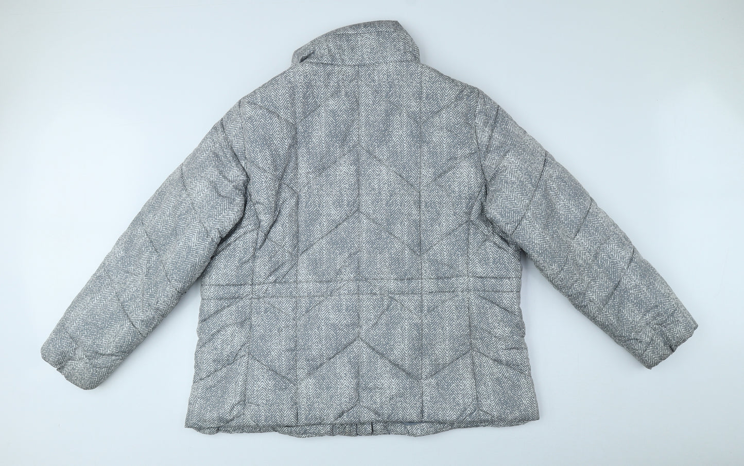 Marks and Spencer Womens Grey Herringbone Puffer Jacket Coat Size 20 Zip