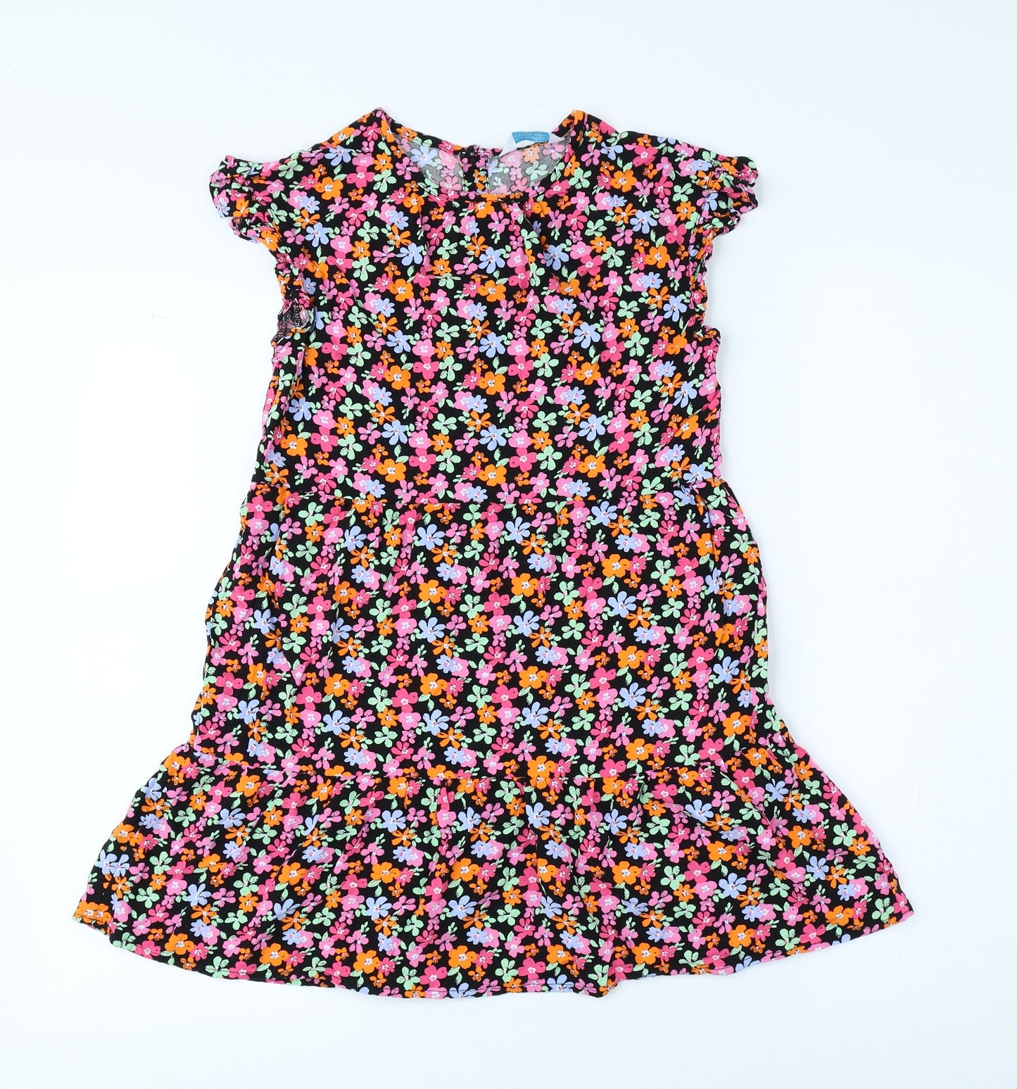 Primark Girls Multicoloured Floral Polyester A-Line Size 10-11 Years Round Neck Button