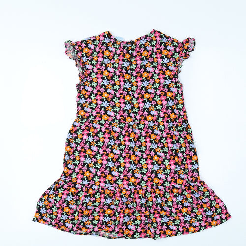 Primark Girls Multicoloured Floral Polyester A-Line Size 10-11 Years Round Neck Button