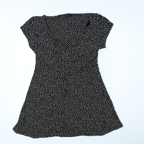 Marks and Spencer Womens Black Polka Dot Viscose Skater Dress Size 8 V-Neck Pullover