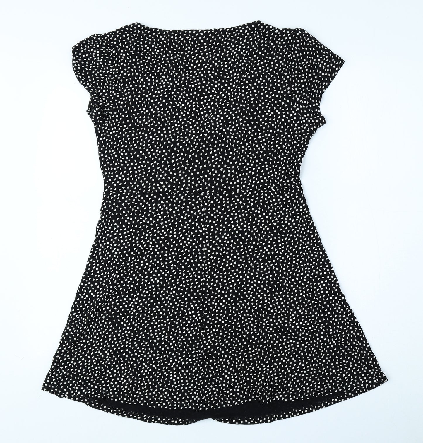 Marks and Spencer Womens Black Polka Dot Viscose Skater Dress Size 8 V-Neck Pullover