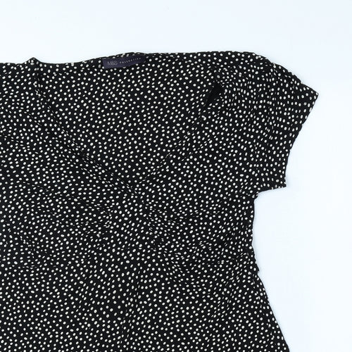 Marks and Spencer Womens Black Polka Dot Viscose Skater Dress Size 8 V-Neck Pullover