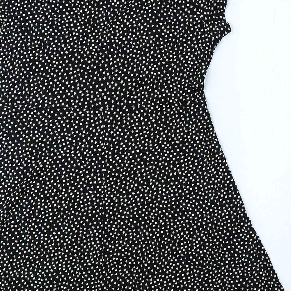 Marks and Spencer Womens Black Polka Dot Viscose Skater Dress Size 8 V-Neck Pullover