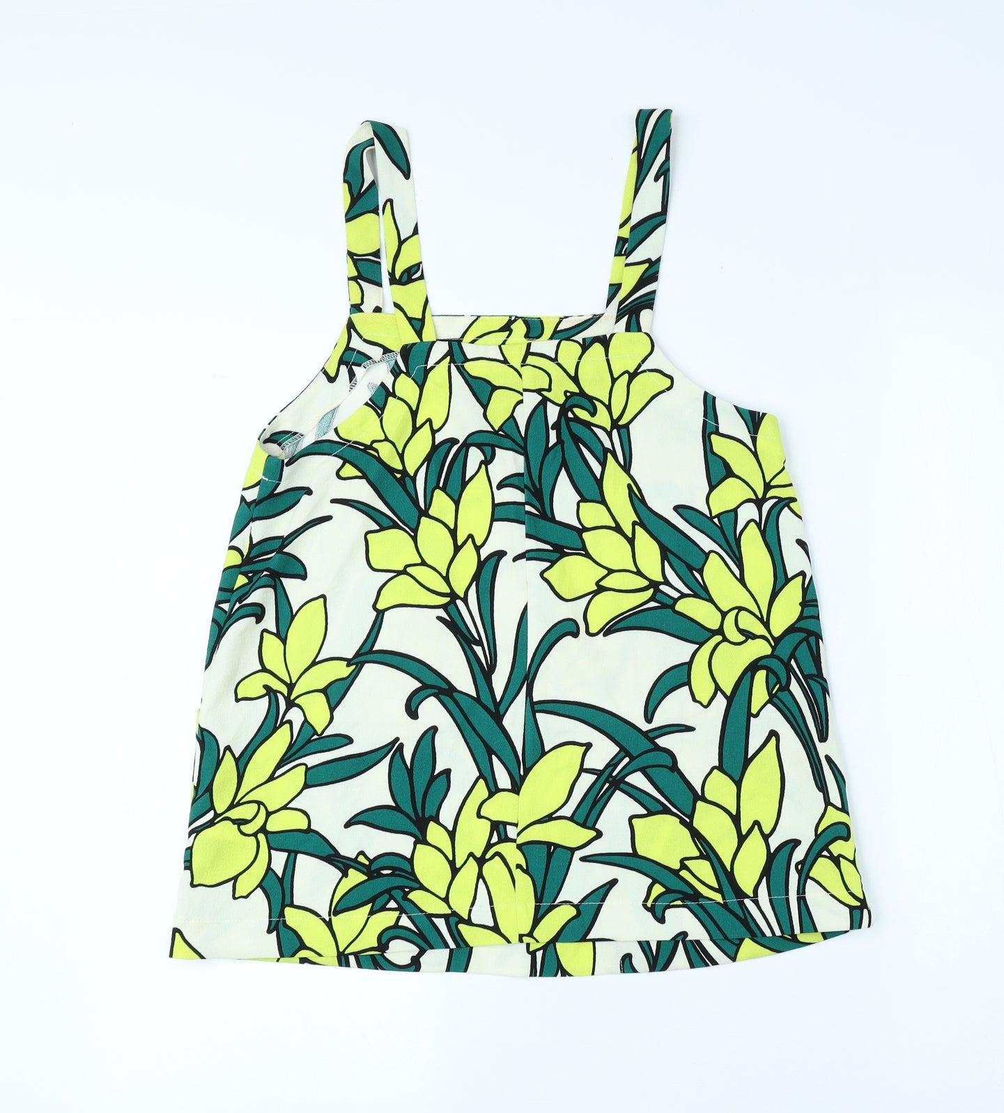Topshop Womens Ivory Floral Polyester Basic Tank Size 8 Square Neck