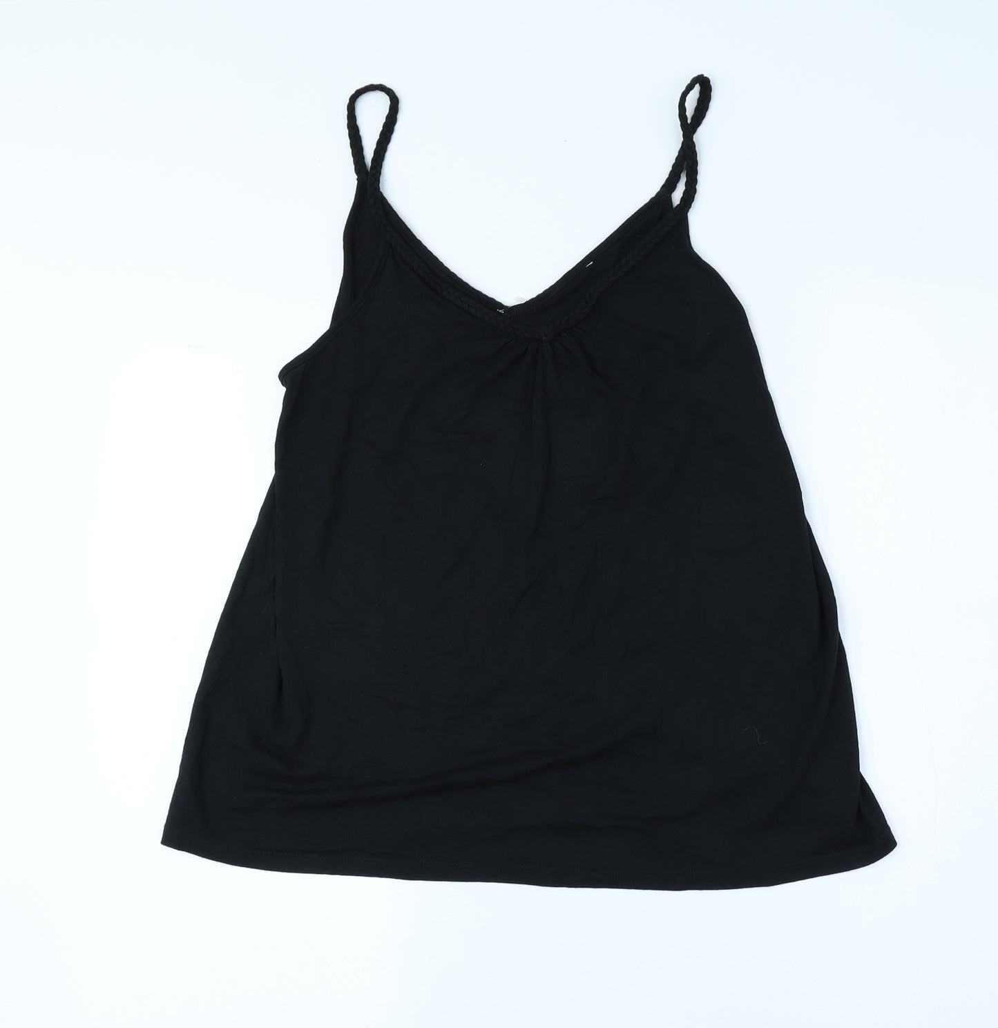 TU Womens Black Cotton Camisole T-Shirt Size 12 V-Neck