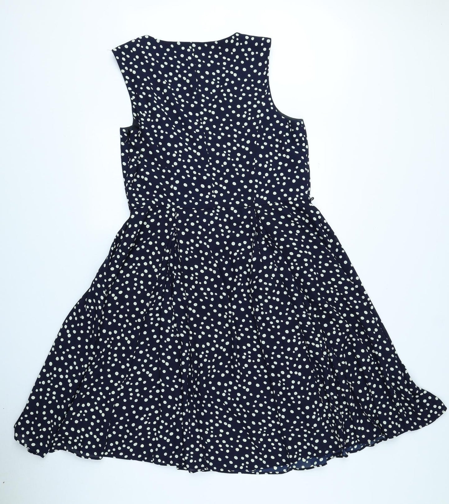 Anne Klein Womens Blue Polka Dot Polyester Fit & Flare Size 14 V-Neck Zip