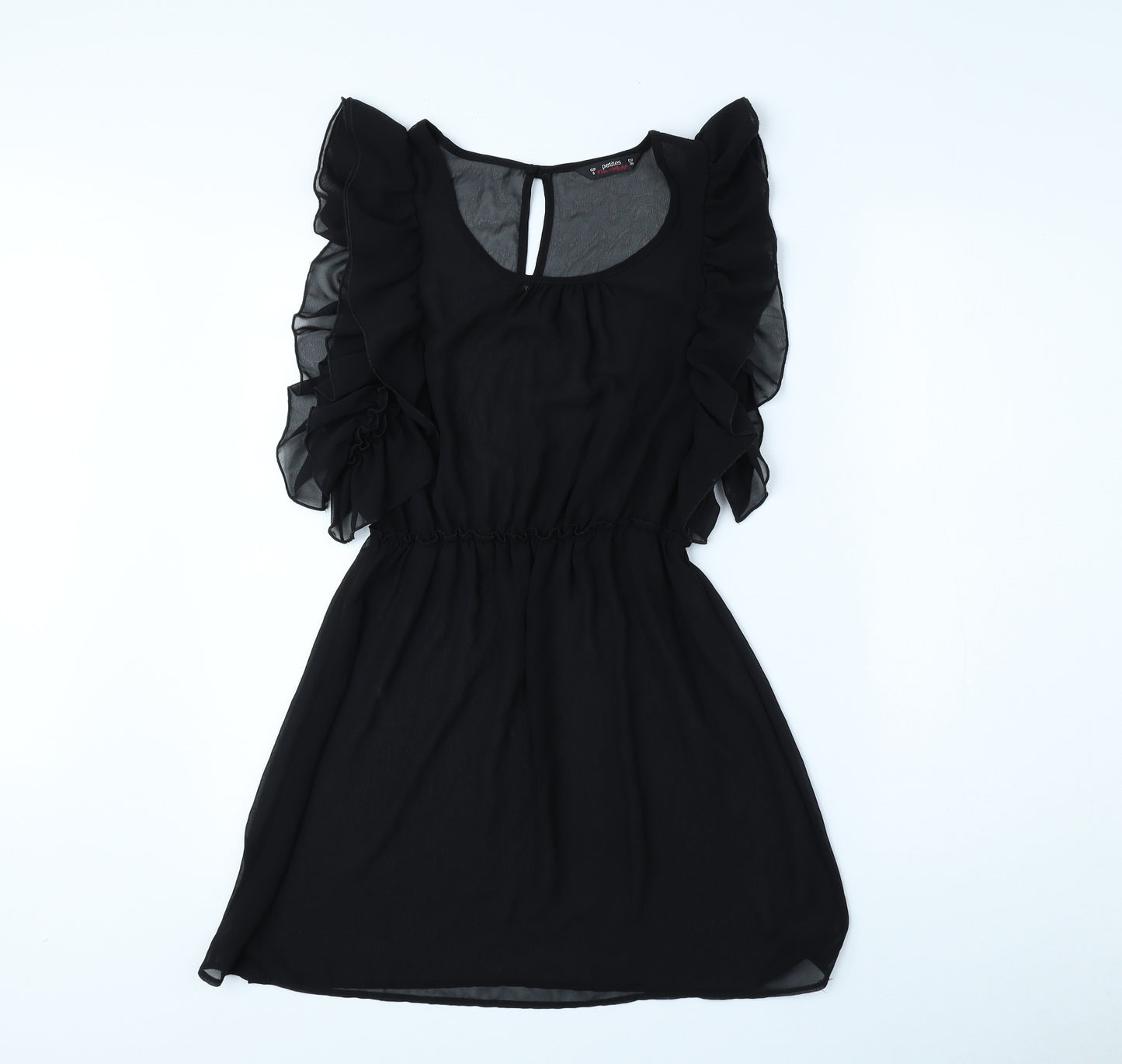 Miss Selfridge Womens Black Polyester Fit & Flare Size 8 Crew Neck Button
