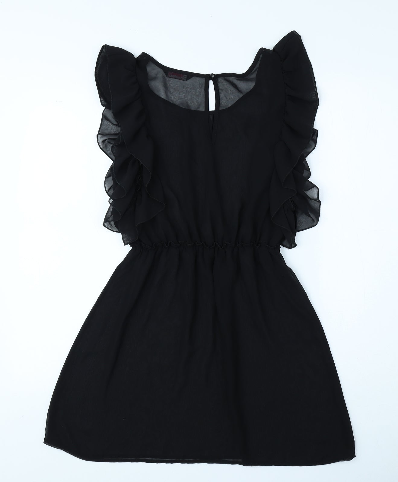 Miss Selfridge Womens Black Polyester Fit & Flare Size 8 Crew Neck Button