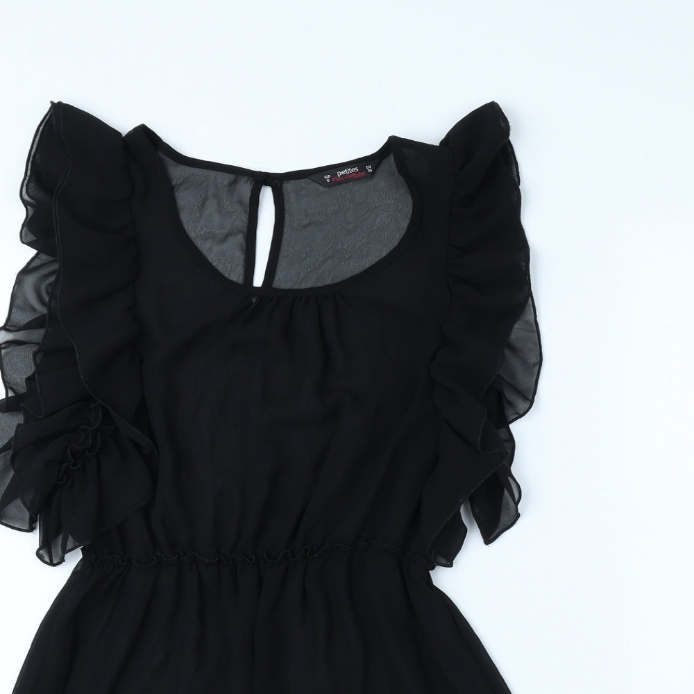 Miss Selfridge Womens Black Polyester Fit & Flare Size 8 Crew Neck Button