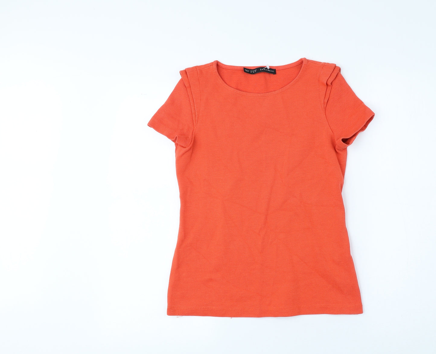 Zara Womens Orange Cotton Basic Blouse Size XS Crew Neck