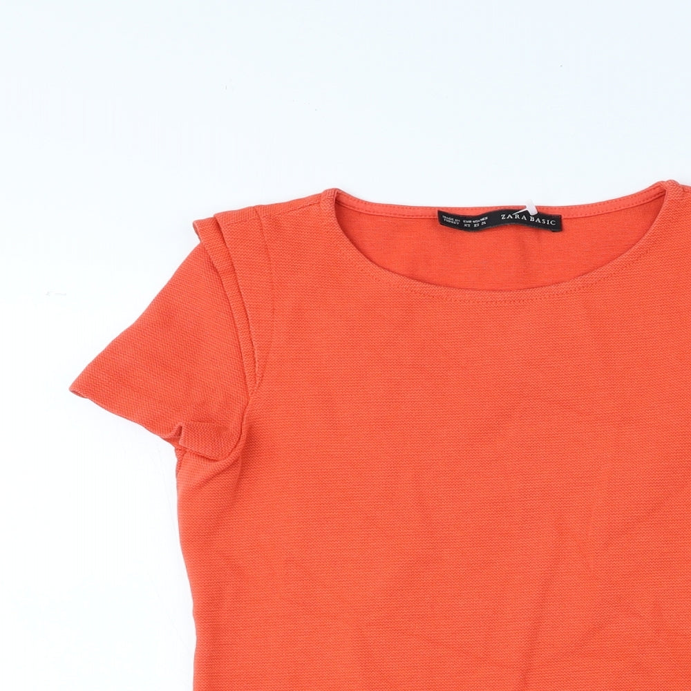 Zara Womens Orange Cotton Basic Blouse Size XS Crew Neck