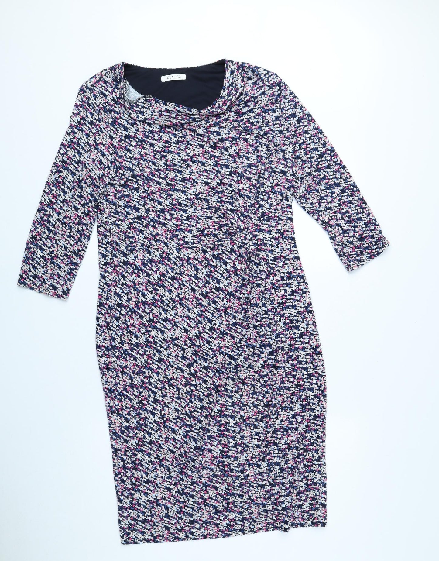 Classic Womens Multicoloured Floral Viscose Sheath Size 14 Cowl Neck Pullover