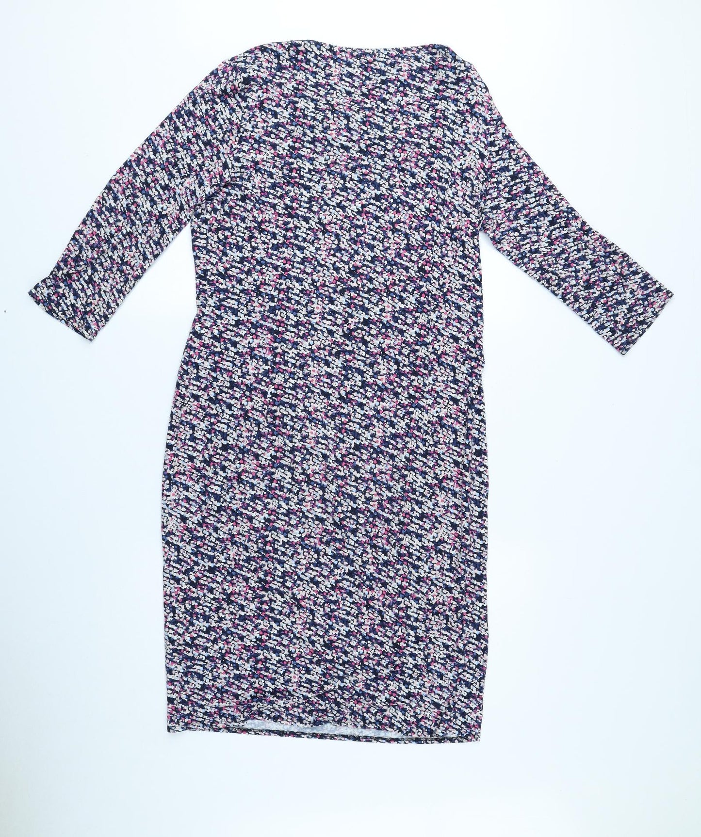 Classic Womens Multicoloured Floral Viscose Sheath Size 14 Cowl Neck Pullover