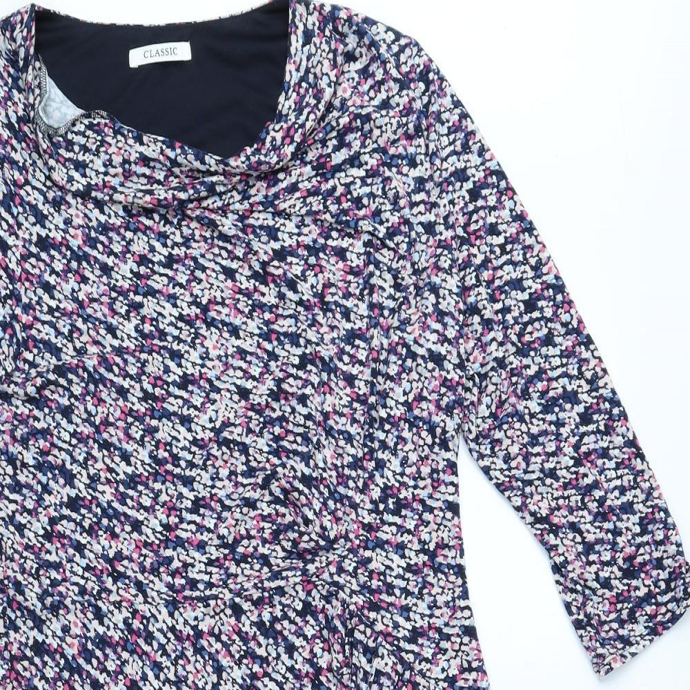 Classic Womens Multicoloured Floral Viscose Sheath Size 14 Cowl Neck Pullover