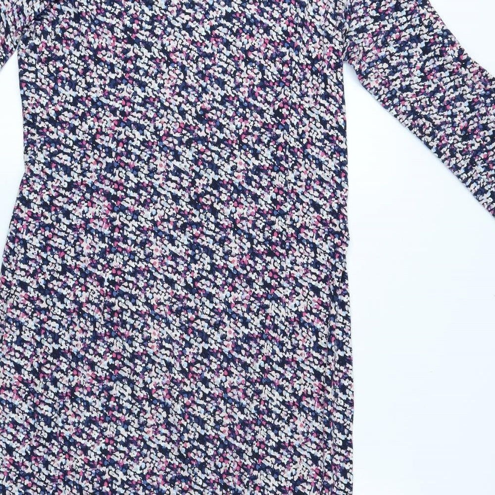 Classic Womens Multicoloured Floral Viscose Sheath Size 14 Cowl Neck Pullover