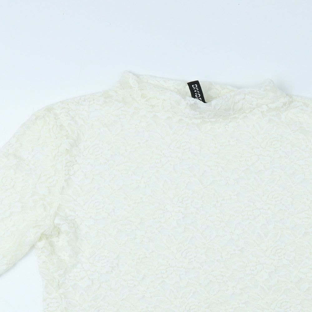Divided Womens White Floral Polyamide Blouse Size M Roll Neck - See through