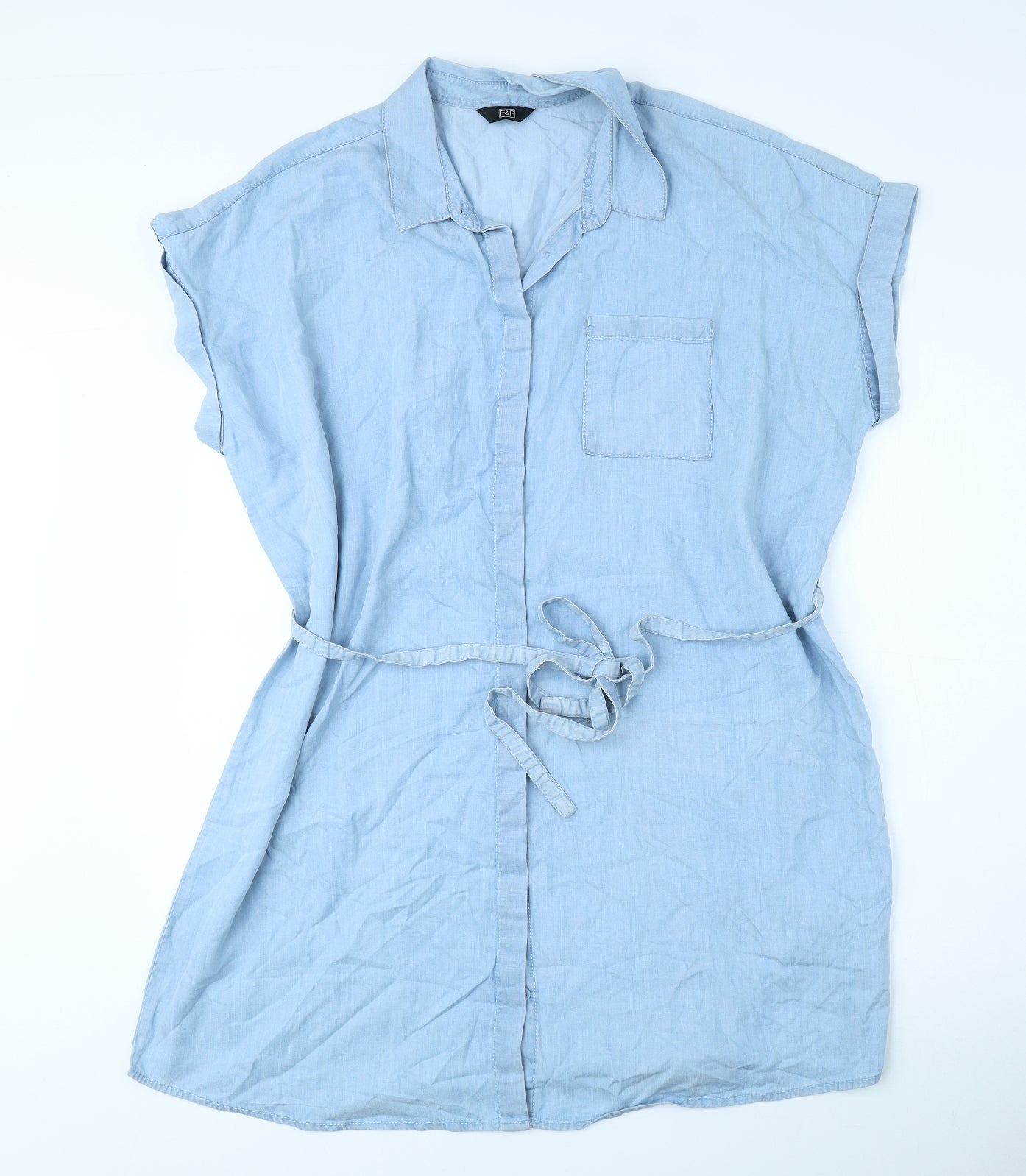 F&F Womens Blue Lyocell Shirt Dress Size 20 Collared Button