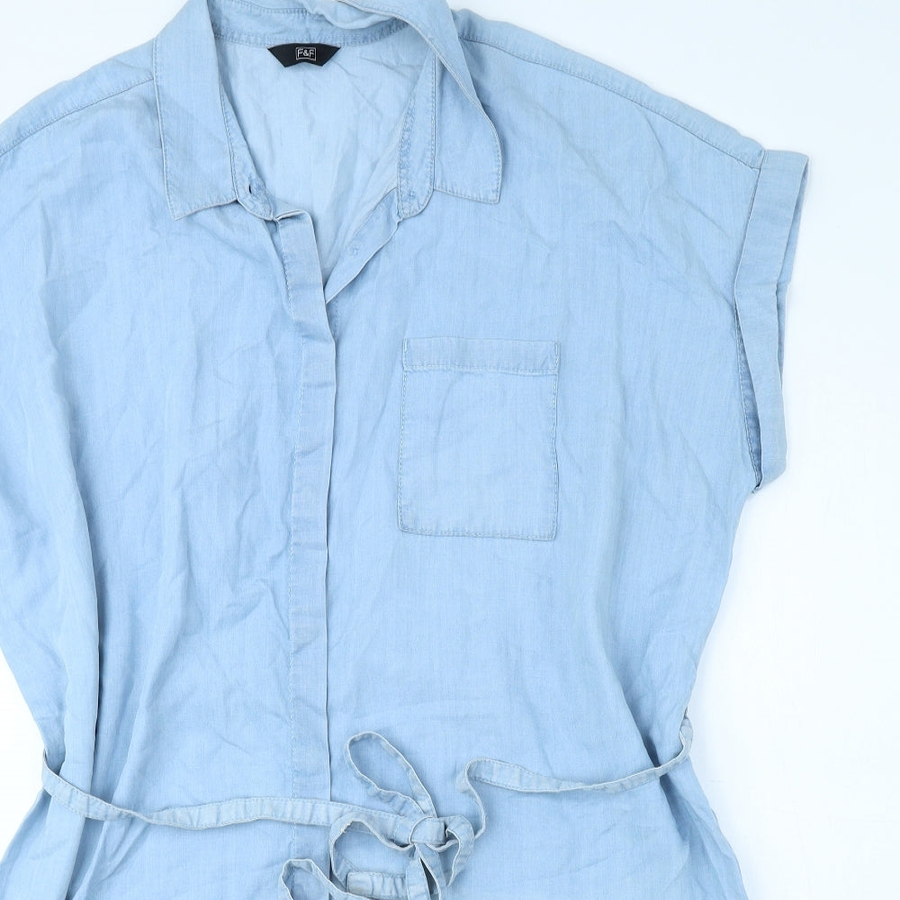 F&F Womens Blue Lyocell Shirt Dress Size 20 Collared Button
