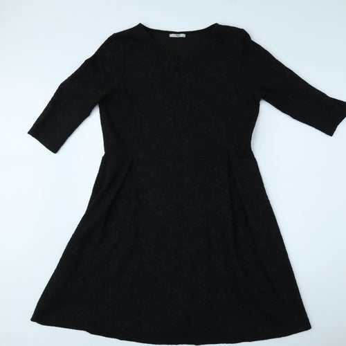 TU Womens Black Floral Polyester A-Line Size 6 Round Neck Pullover