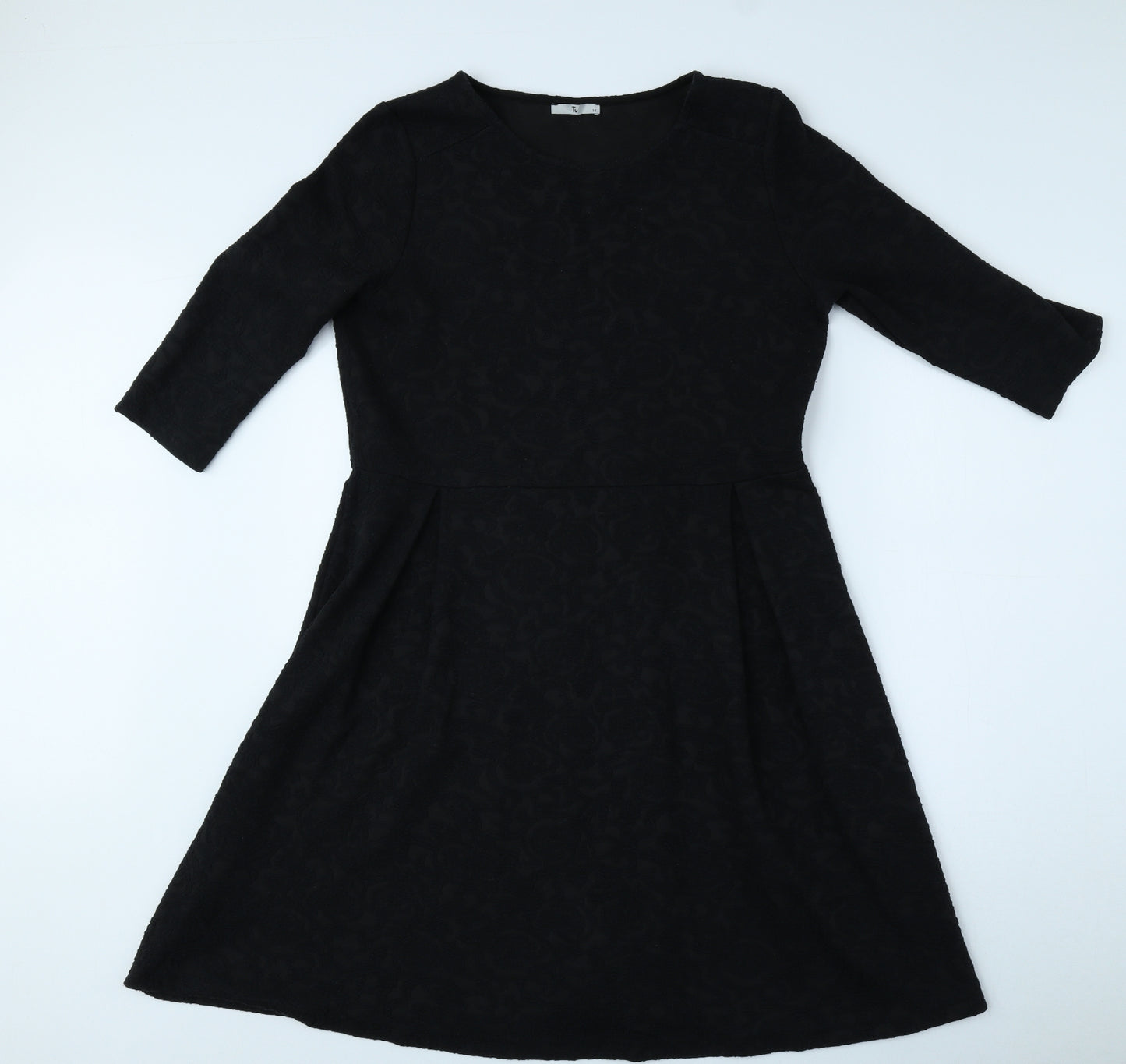 TU Womens Black Floral Polyester A-Line Size 6 Round Neck Pullover