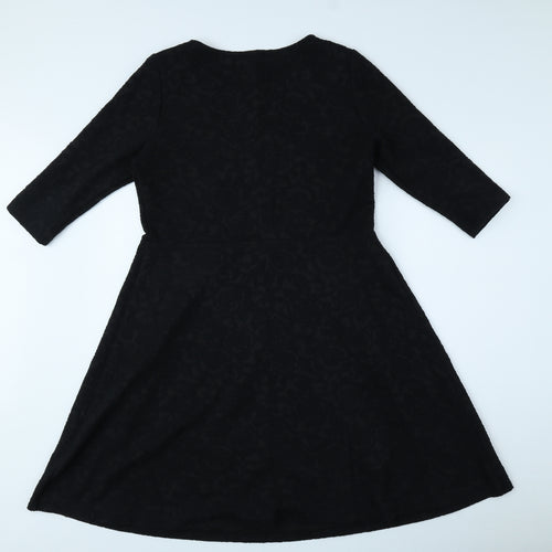 TU Womens Black Floral Polyester A-Line Size 6 Round Neck Pullover