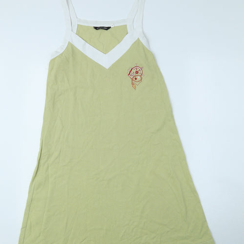 Zagetti Womens Green 100% Cotton Tank Dress Size L V-Neck Pullover