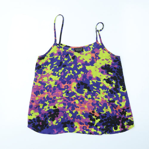 Topshop Womens Multicoloured Geometric Polyester Camisole Tank Size 8 Crew Neck - See through, tie-dye