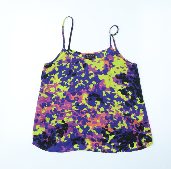 Topshop Womens Multicoloured Geometric Polyester Camisole Tank Size 8 Crew Neck - See through, tie-dye
