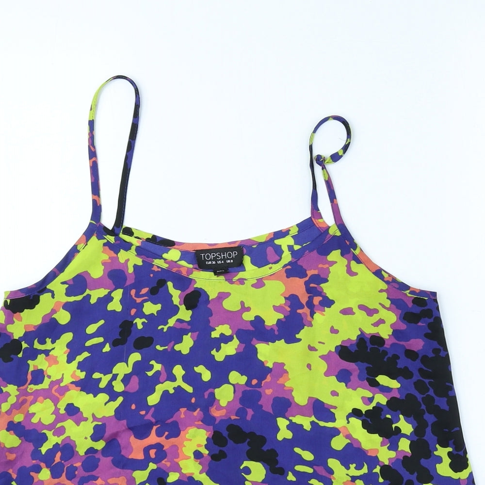 Topshop Womens Multicoloured Geometric Polyester Camisole Tank Size 8 Crew Neck - See through, tie-dye