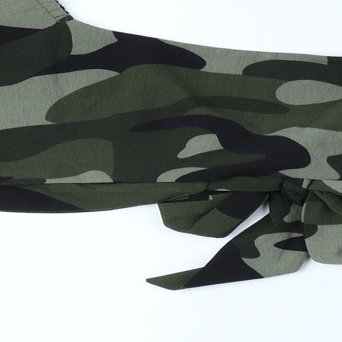 I SAW IT FIRST Womens Green Camouflage Polyester Cropped Blouse Size 6 Scoop Neck - Tie Front