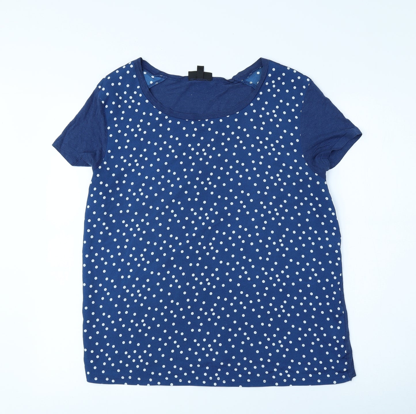 Topshop Womens Blue Polka Dot Polyester Jersey T-Shirt Size 12 Crew Neck