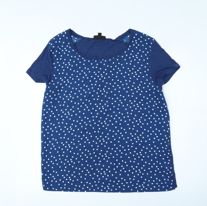 Topshop Womens Blue Polka Dot Polyester Jersey T-Shirt Size 12 Crew Neck