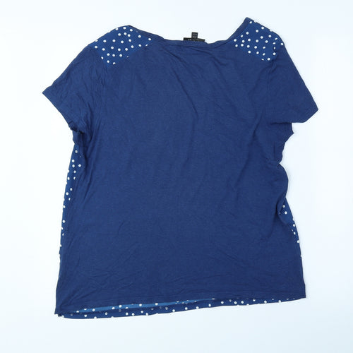 Topshop Womens Blue Polka Dot Polyester Jersey T-Shirt Size 12 Crew Neck