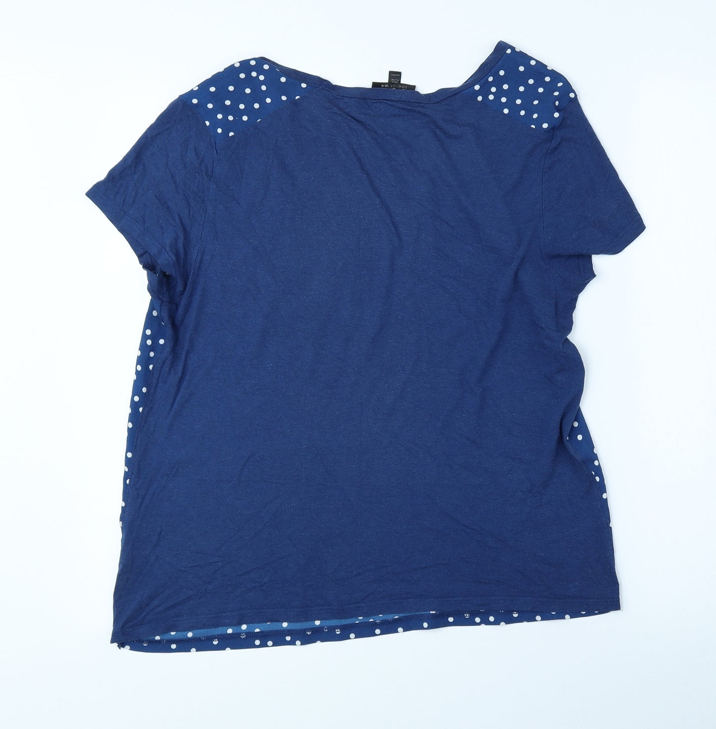 Topshop Womens Blue Polka Dot Polyester Jersey T-Shirt Size 12 Crew Neck