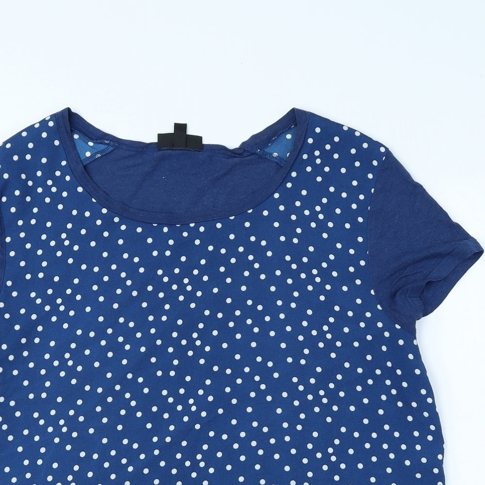 Topshop Womens Blue Polka Dot Polyester Jersey T-Shirt Size 12 Crew Neck
