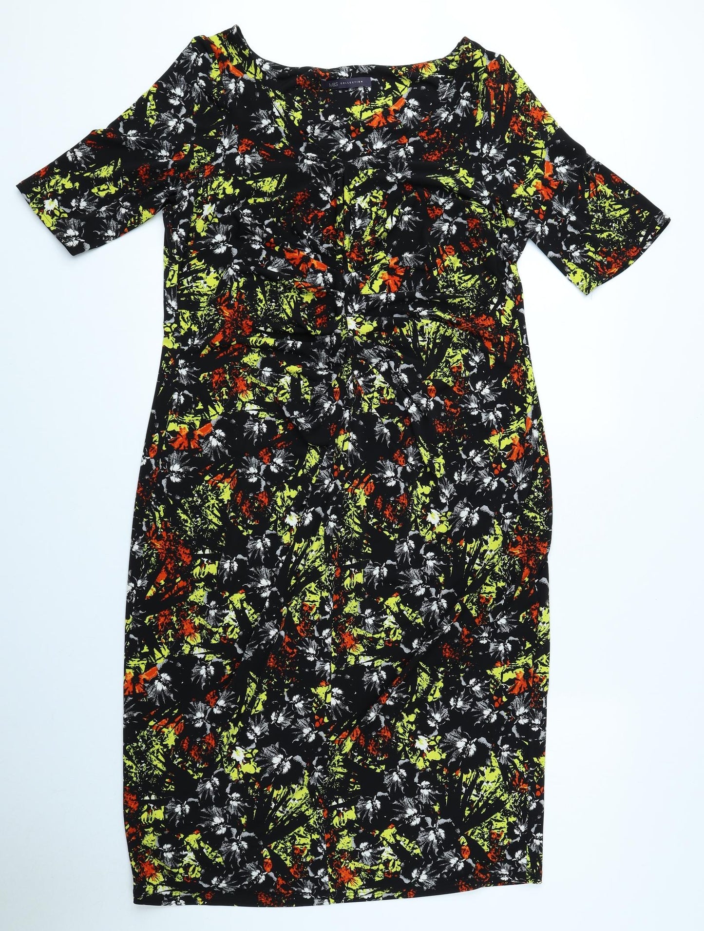 Marks and Spencer Womens Black Geometric Polyester Bodycon Size 16 V-Neck Pullover - Colours