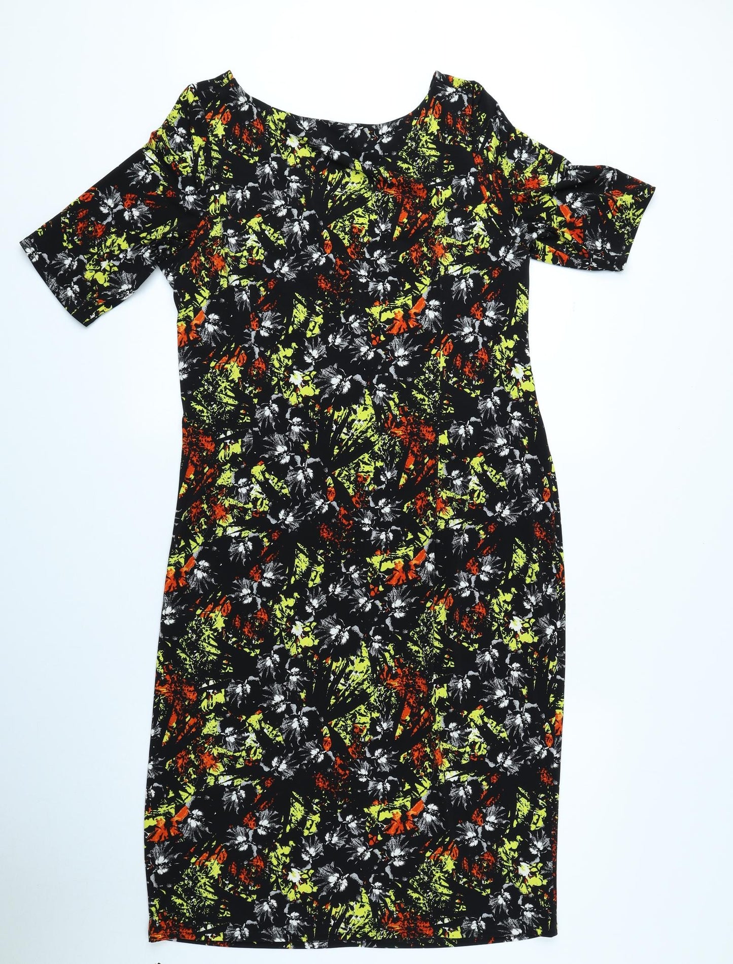 Marks and Spencer Womens Black Geometric Polyester Bodycon Size 16 V-Neck Pullover - Colours