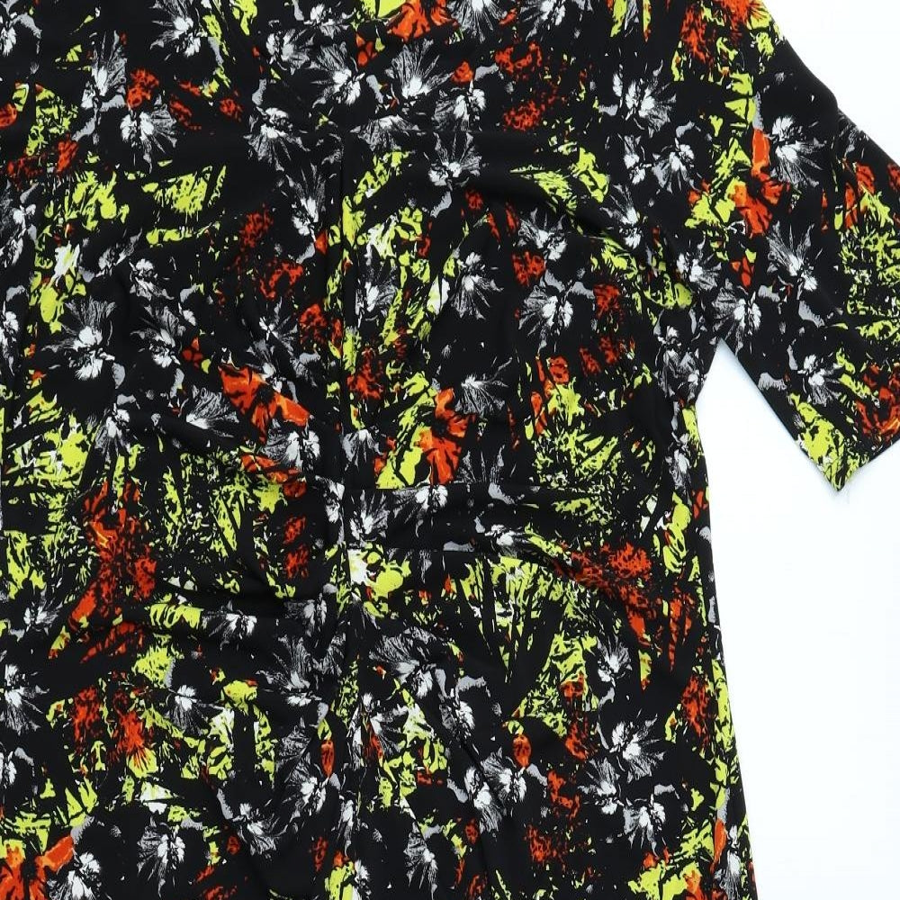 Marks and Spencer Womens Black Geometric Polyester Bodycon Size 16 V-Neck Pullover - Colours