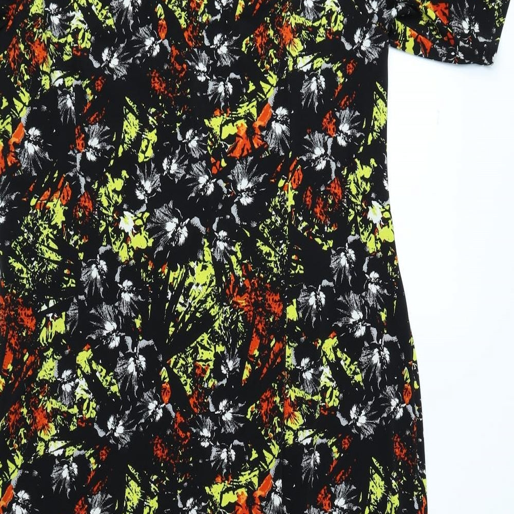 Marks and Spencer Womens Black Geometric Polyester Bodycon Size 16 V-Neck Pullover - Colours