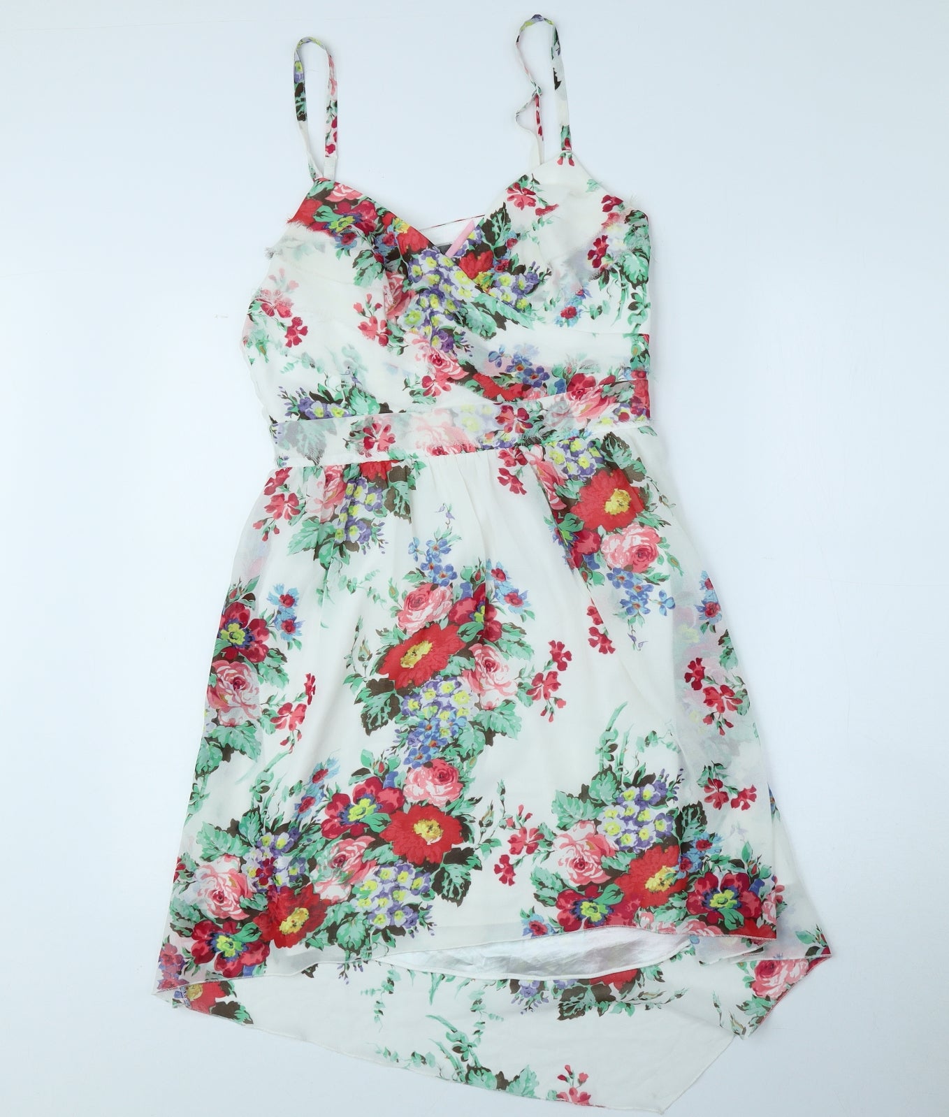 Lipsy London Womens White Floral Polyester Fit & Flare Size 12 V-Neck Zip - Flowers