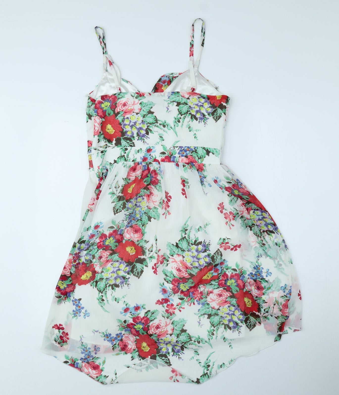Lipsy London Womens White Floral Polyester Fit & Flare Size 12 V-Neck Zip - Flowers