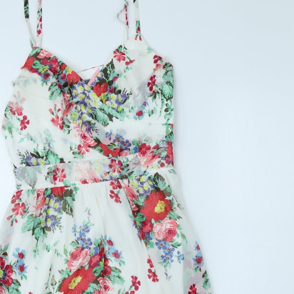Lipsy London Womens White Floral Polyester Fit & Flare Size 12 V-Neck Zip - Flowers