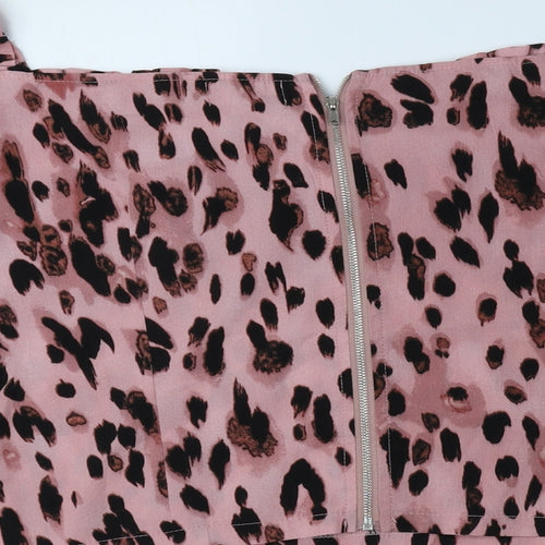 PRETTYLITTLETHING Womens Pink Animal Print Polyester Cropped Blouse Size 16 Off the Shoulder - Leopard Print