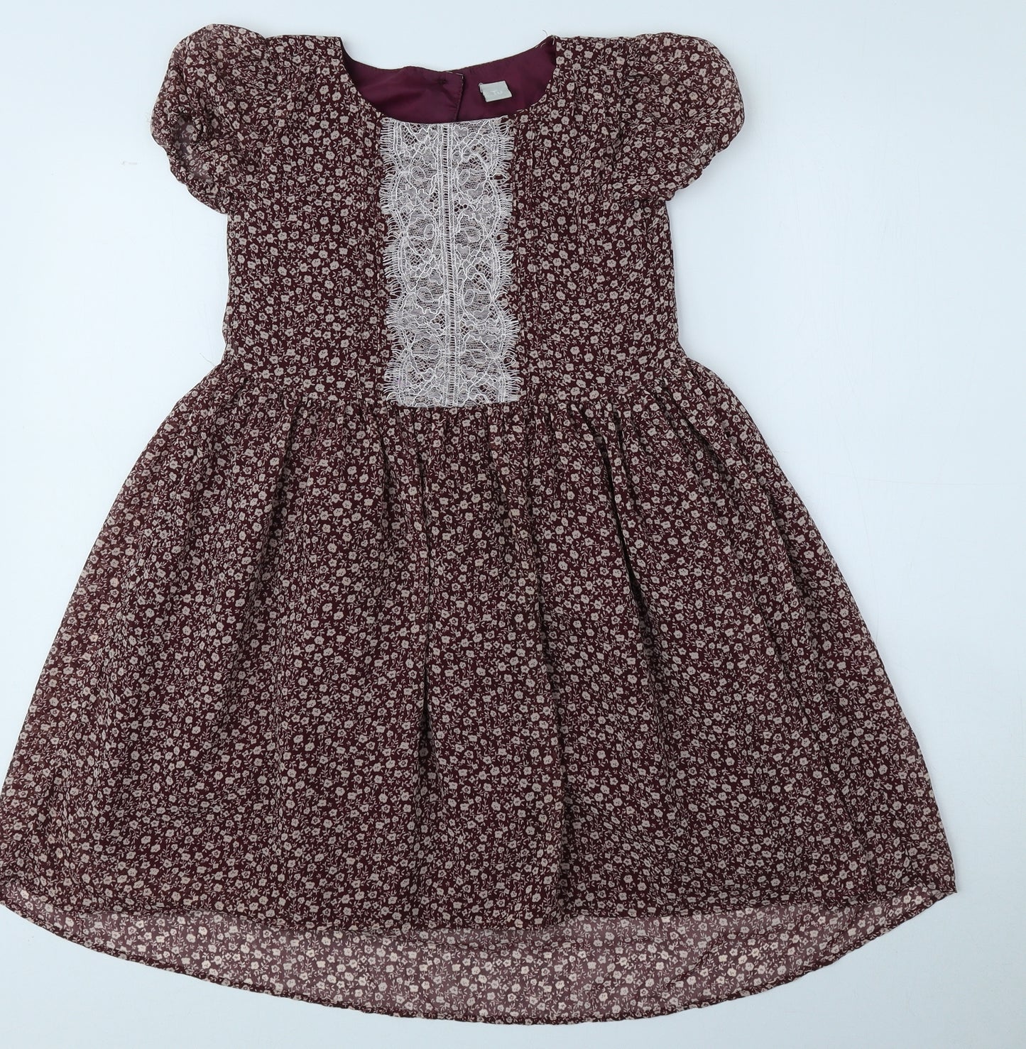 TU Girls Pink Floral Polyester A-Line Size 8 Years Round Neck Button