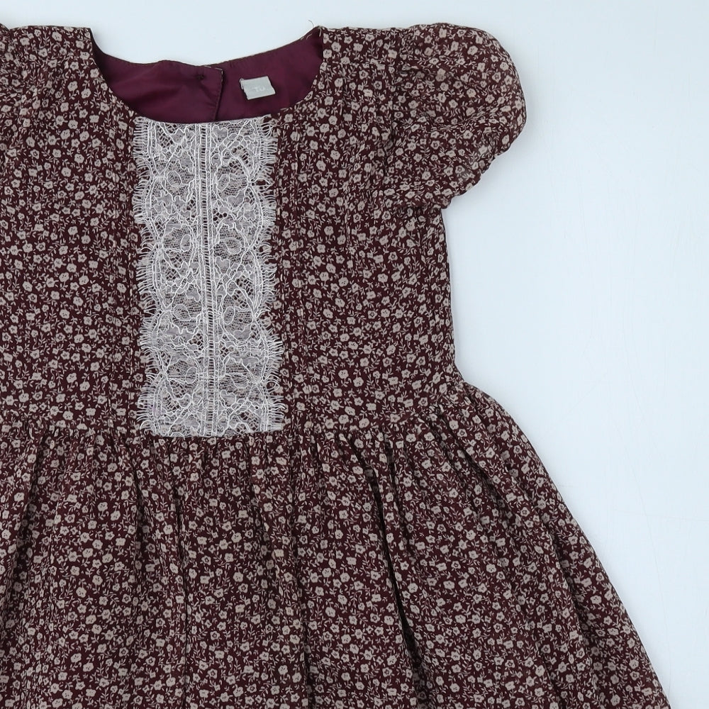 TU Girls Pink Floral Polyester A-Line Size 8 Years Round Neck Button