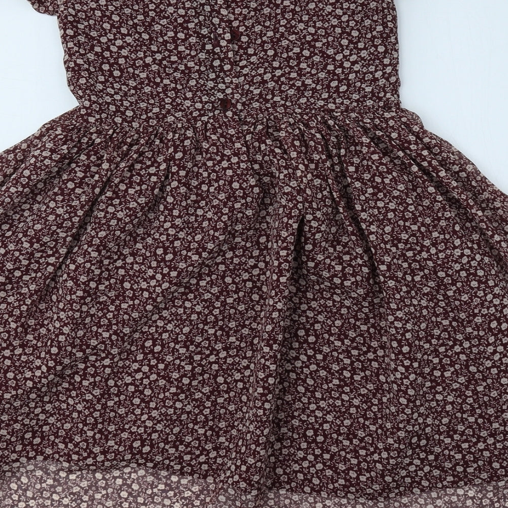 TU Girls Pink Floral Polyester A-Line Size 8 Years Round Neck Button