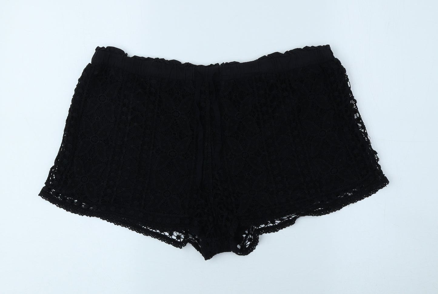 Topshop Womens Black Floral Cotton Mom Shorts Size 14 Regular Drawstring
