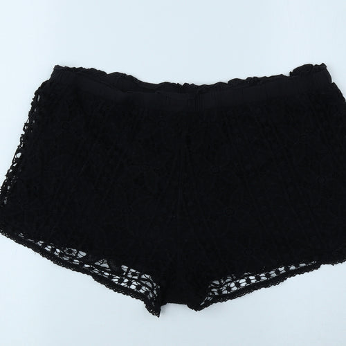 Topshop Womens Black Floral Cotton Mom Shorts Size 14 Regular Drawstring